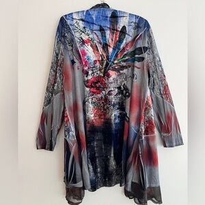 FUNSPORT Open Front Kimono Lightweight Cardigan Sheer Panel Crushed Velvet Boho
